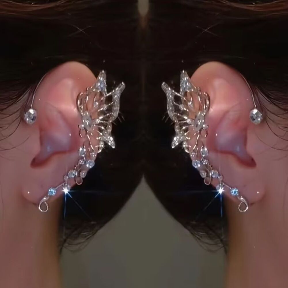 Sparkling Rhinestone Butterfly Fairy Wing Ear Jewelry Accessory